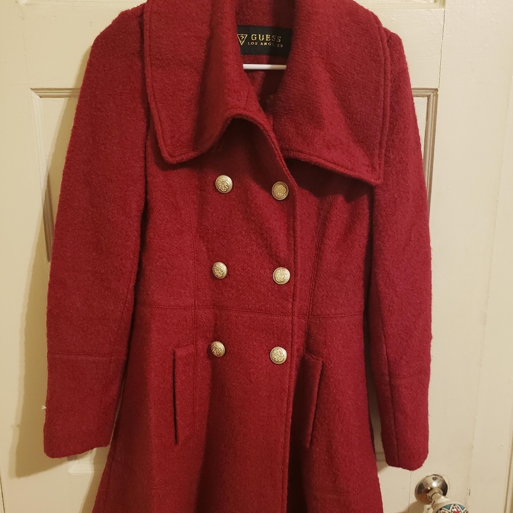 GUESS Double-Breasted Red Peacoat